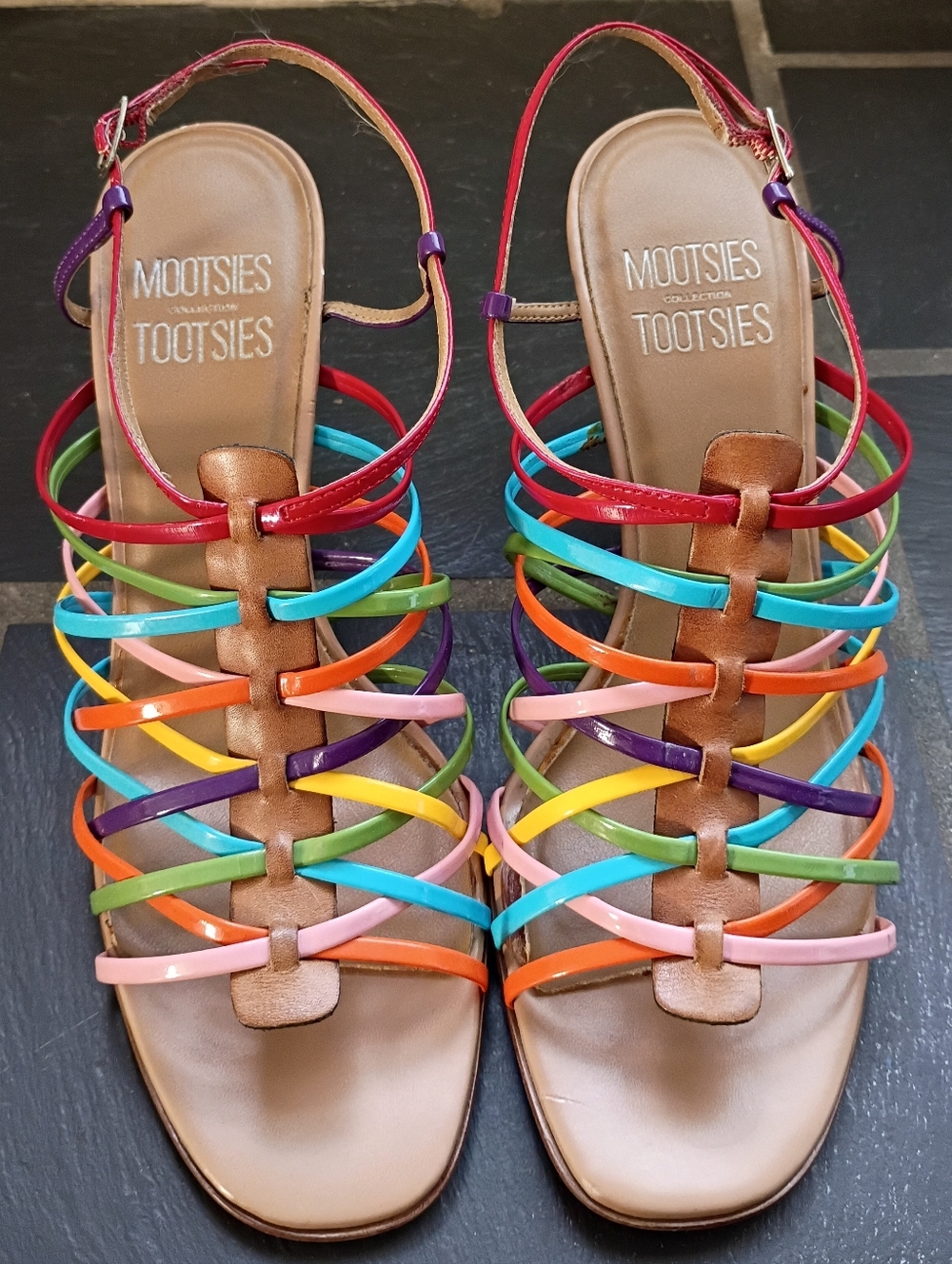 Mootsies Tootsies women’s sandal Rainbow Strappy Heeled dressy open toe sz 7